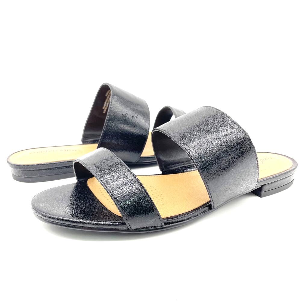 Comfort View Womens‎ 8.5 WW Shadi Black Metallic Slip On Sandal Slides Flats
